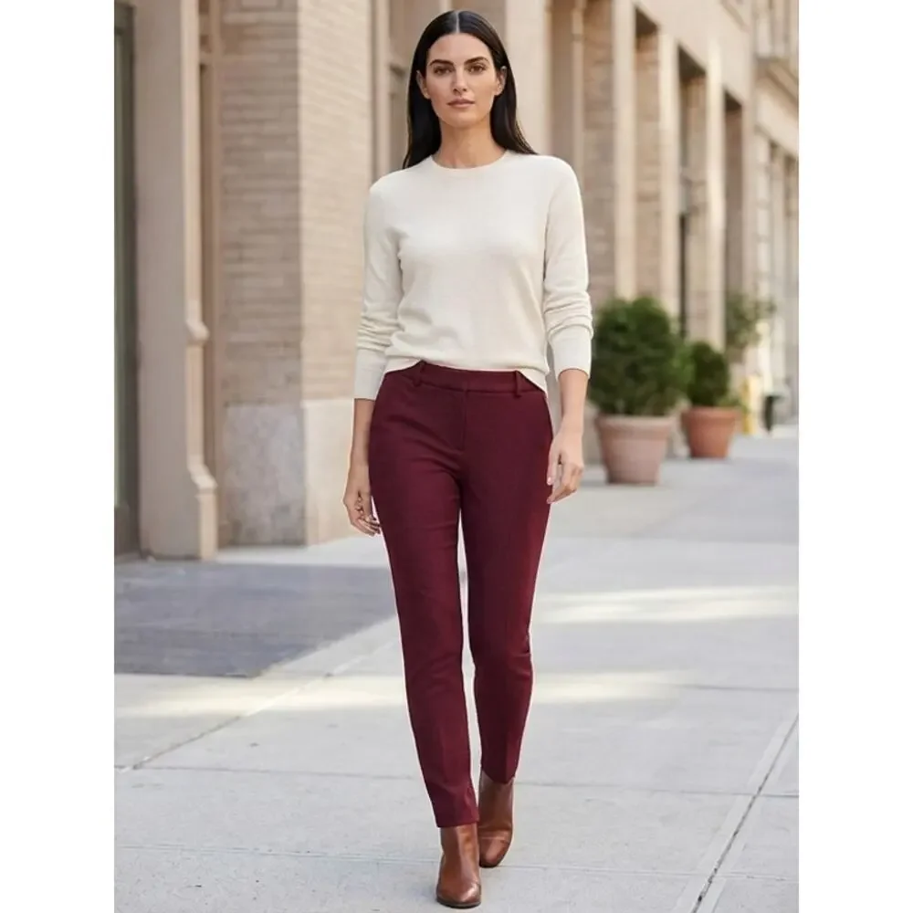 J.Crew Minnie Wool Blend Burgundy Side Zip Skinny Pants Women Size 6P